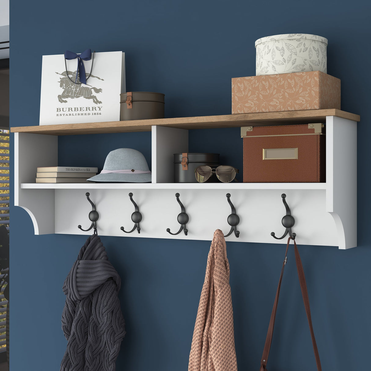 Kleiderständer Hally Weiß 15-haken - Zwei Fächer