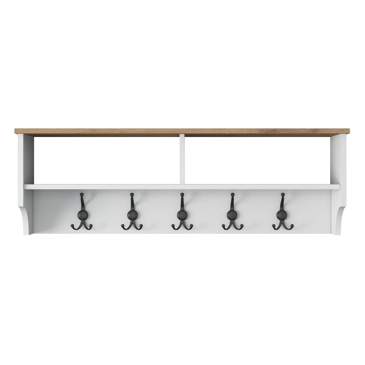 Kapstokken - Kapstok Wit met Eiken Melamine 15 - haaks en twee vakken - Hally - Dimehouse