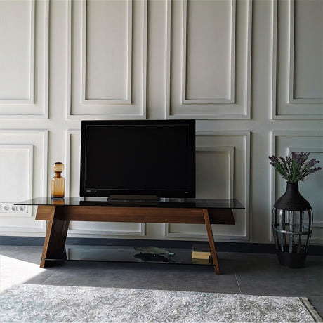 TV -Möbel Korallen Walnuss schwarzes Glas 158x45x40 cm