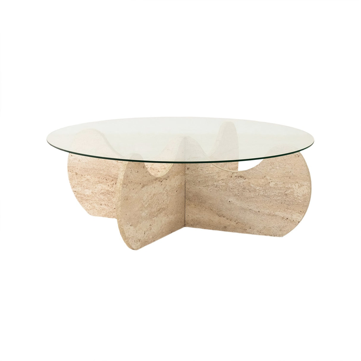 Couchtisch rund Glas 75 cm Travertin - Hima