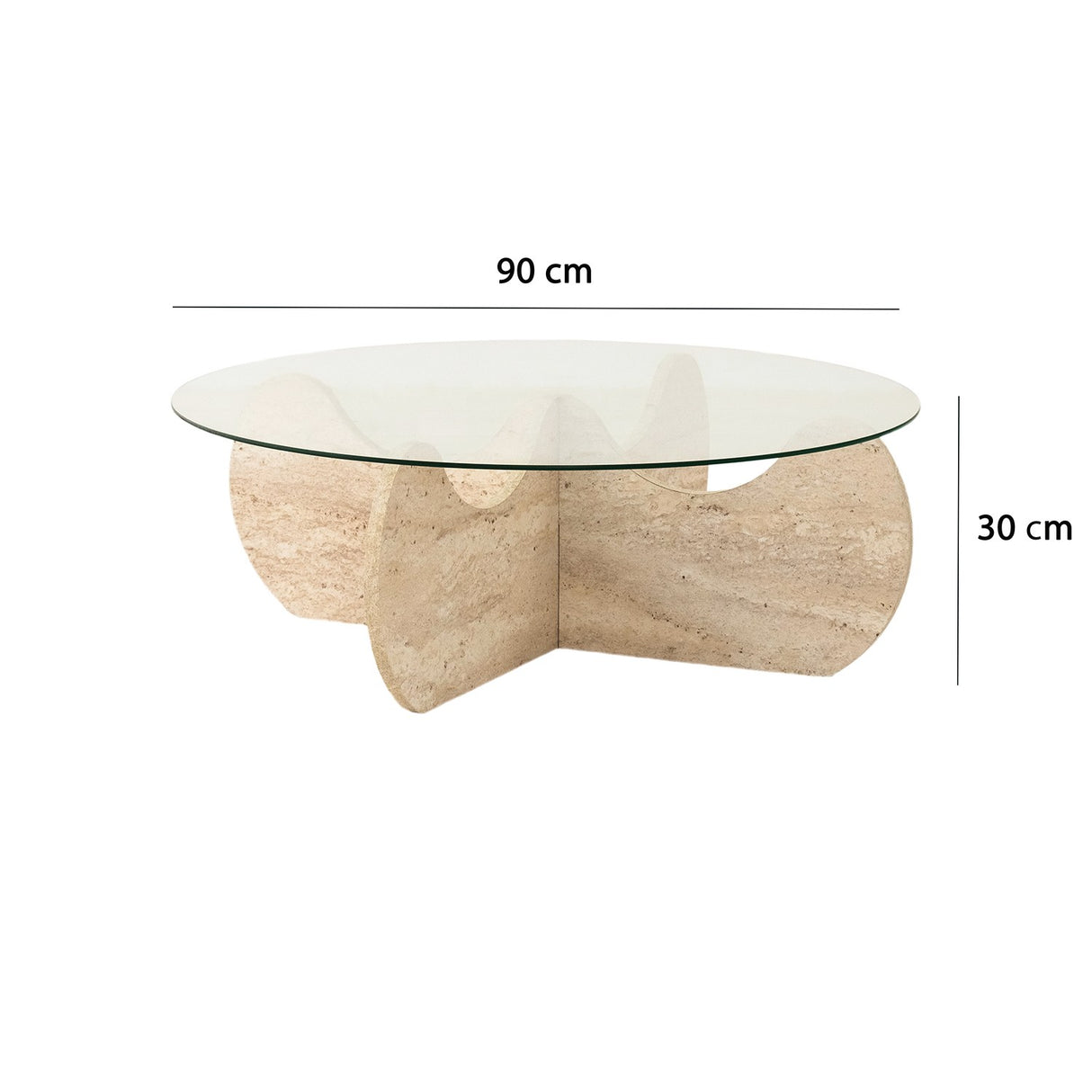 Couchtisch rund Glas 75 cm Travertin - Hima
