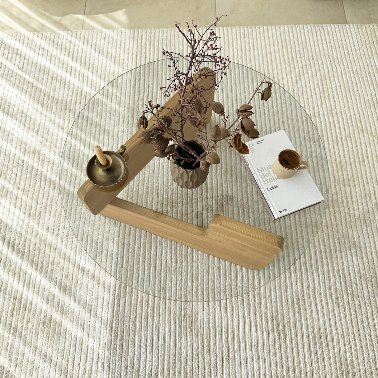 Runder Glas Mio Couchtisch - 75 cm - Holzgestell