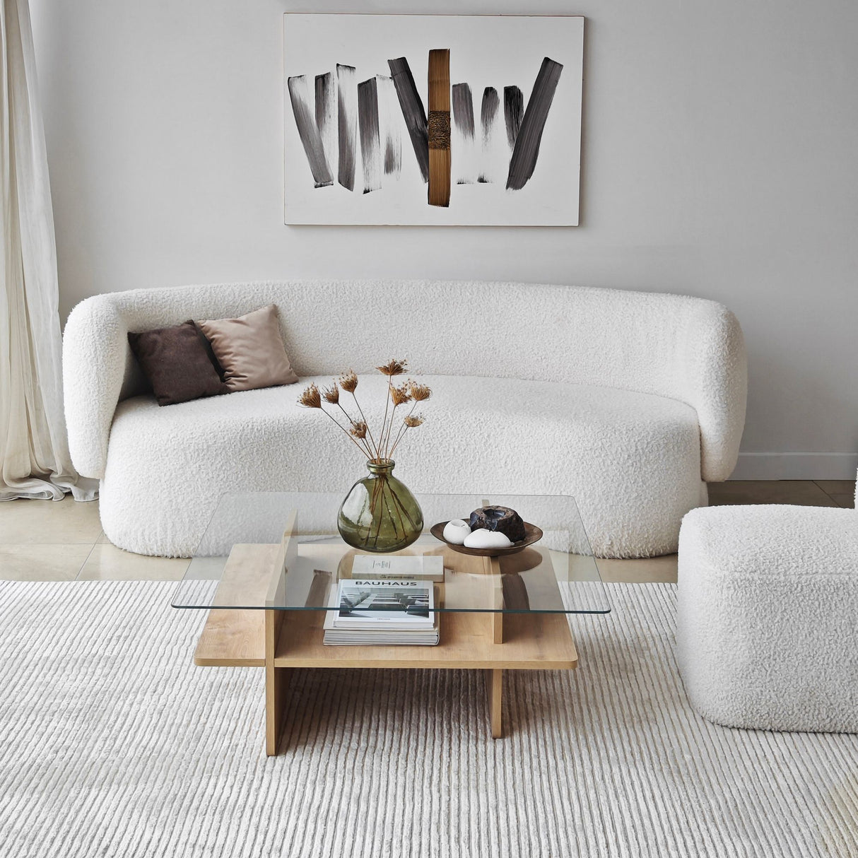 Couchtische - Couchtisch Quadratischer Glas-Sagu – Saphir Melamin Basis - 90x90 cm - Dimehouse