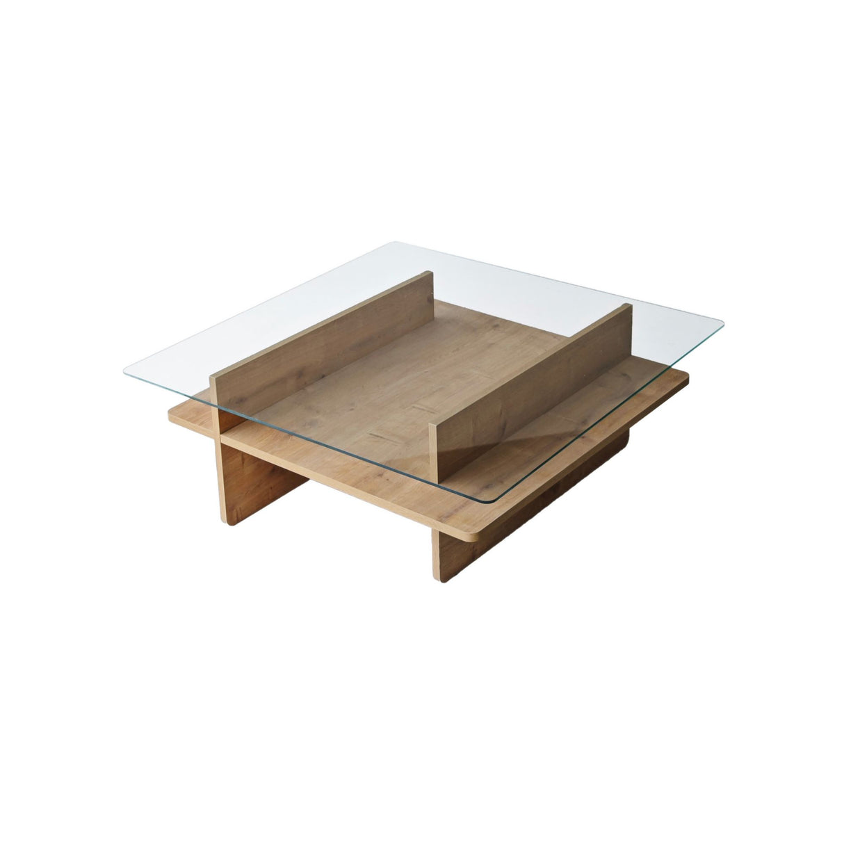 Couchtische - Couchtisch Quadratischer Glas-Sagu – Saphir Melamin Basis - 90x90 cm - Dimehouse