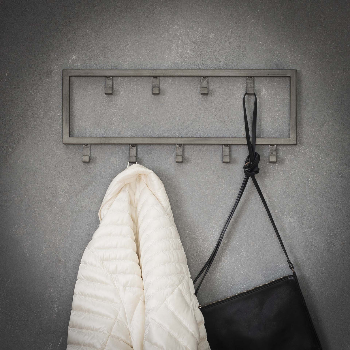 Industrieller Kleiderhaken Milano 9 Haken Gebürstetes Metall silber