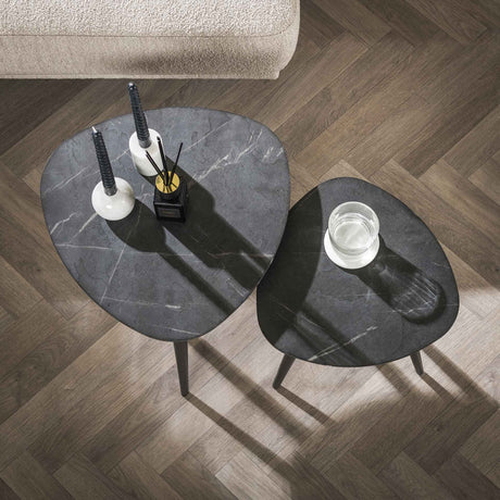 Dreieckiger Couchtisch 2er Set Conner Keramikoptik Grau