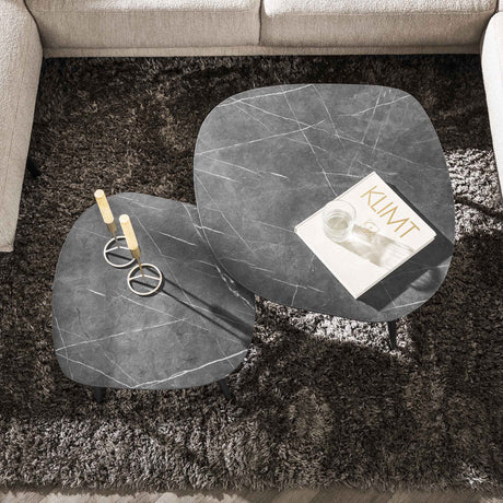 Organic Couchtisch 2er Set Conner Keramikoptik Grau