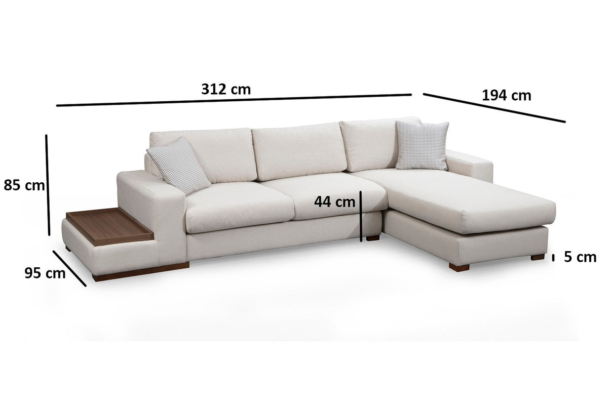 Banken - Ecksofa Rechte Schleife Beige - Mit Tisch - Dimehouse