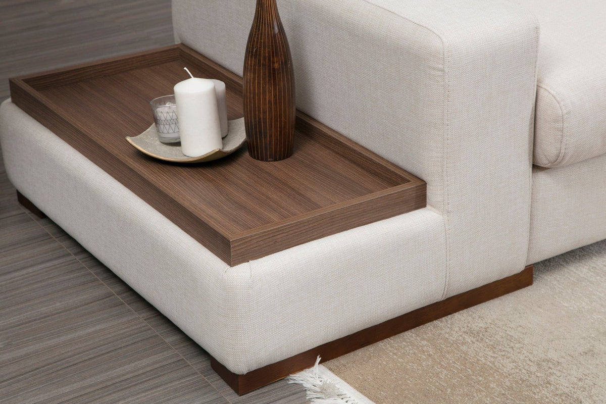 Banken - Ecksofa Rechte Schleife Beige - Mit Tisch - Dimehouse