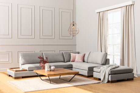 Ecksofa Rechts Tulip Hellgrau - Mit Hocker