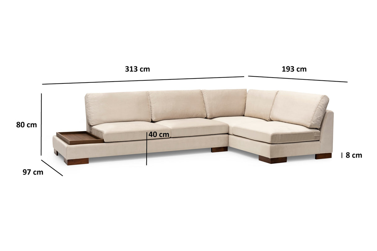 Ecksofa Rechts Tulip Beige - Mit Hocker
