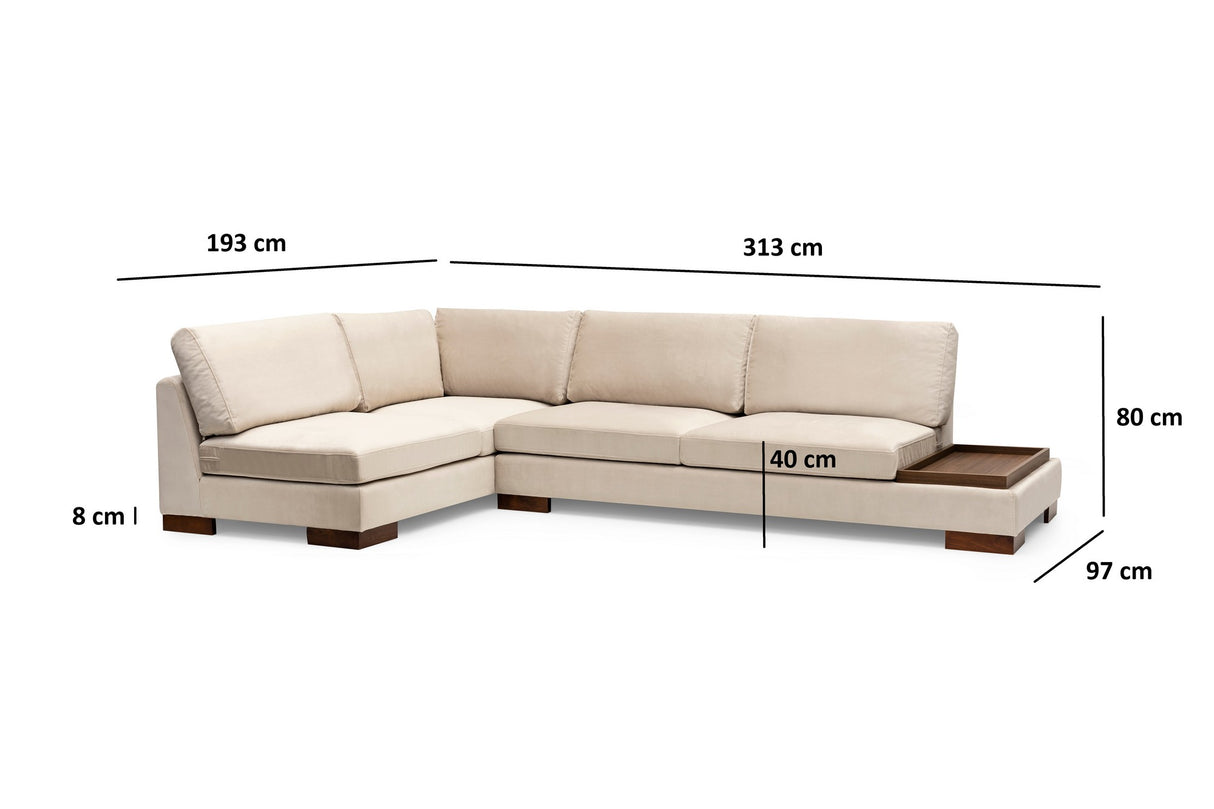 Ecksofa Links Tulpe Beige - Mit Hocker