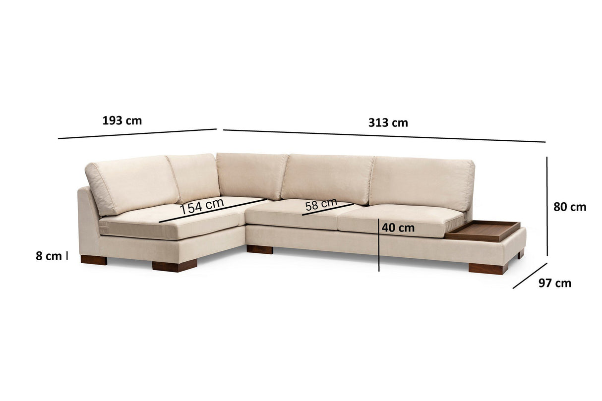 Ecksofa Links Tulpe Beige - Mit Hocker