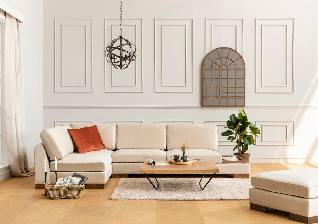 Ecksofa Links Tulpe Beige - Mit Hocker