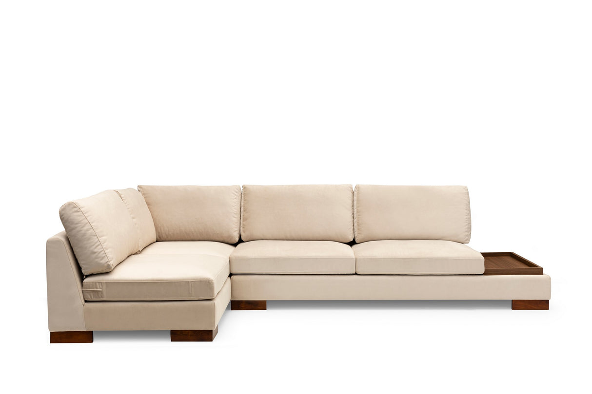 Ecksofa Links Tulpe Beige - Mit Hocker