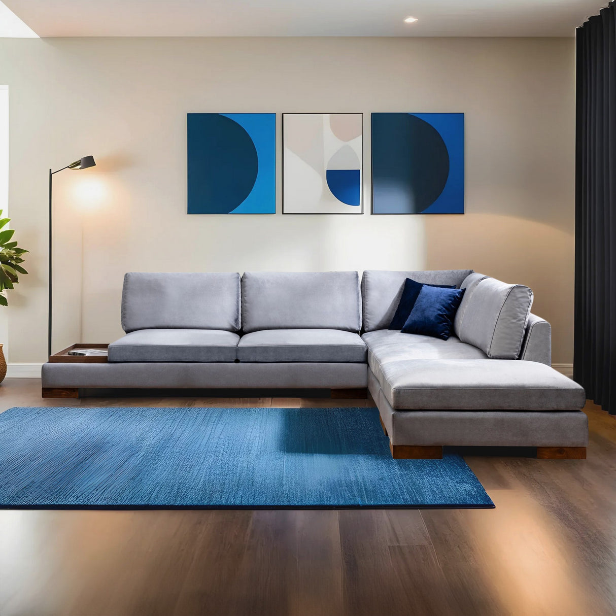 Ecksofa Rechts Tulip Dunkelgrau - Mit Hocker