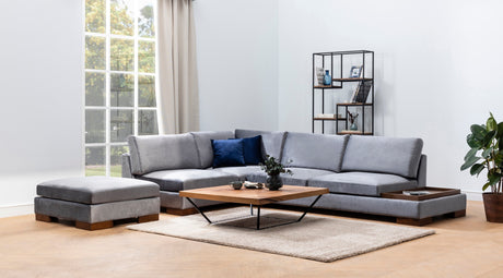 Ecksofa Links Tulpe Dunkelgrau - Mit Hocker