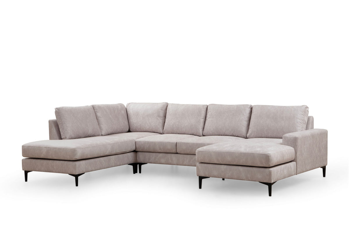 Sofas - U - Sofa Ecksofa Grau Stoff 314x200 cm - Links - Porto - Dimehouse