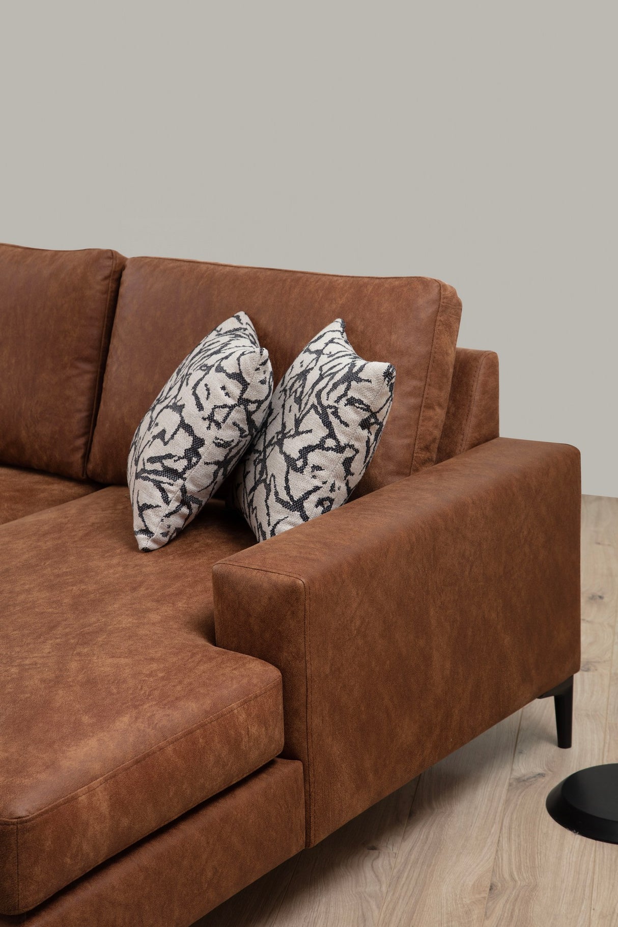 U-Bank Ecksofa Cognac Stoff 314x200 cm – Links – Porto