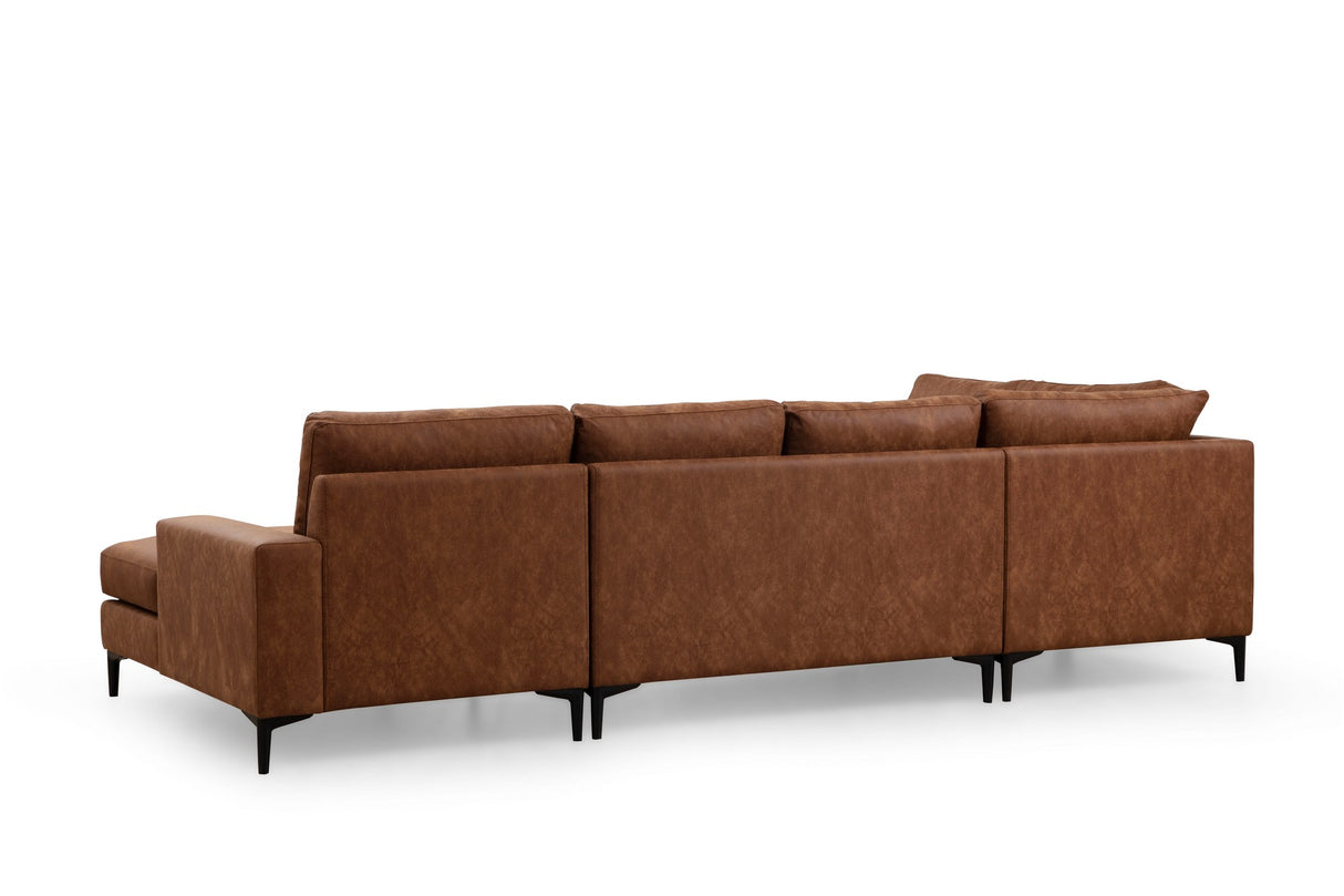 U-Bank Ecksofa Cognac Stoff 314x200 cm – Links – Porto