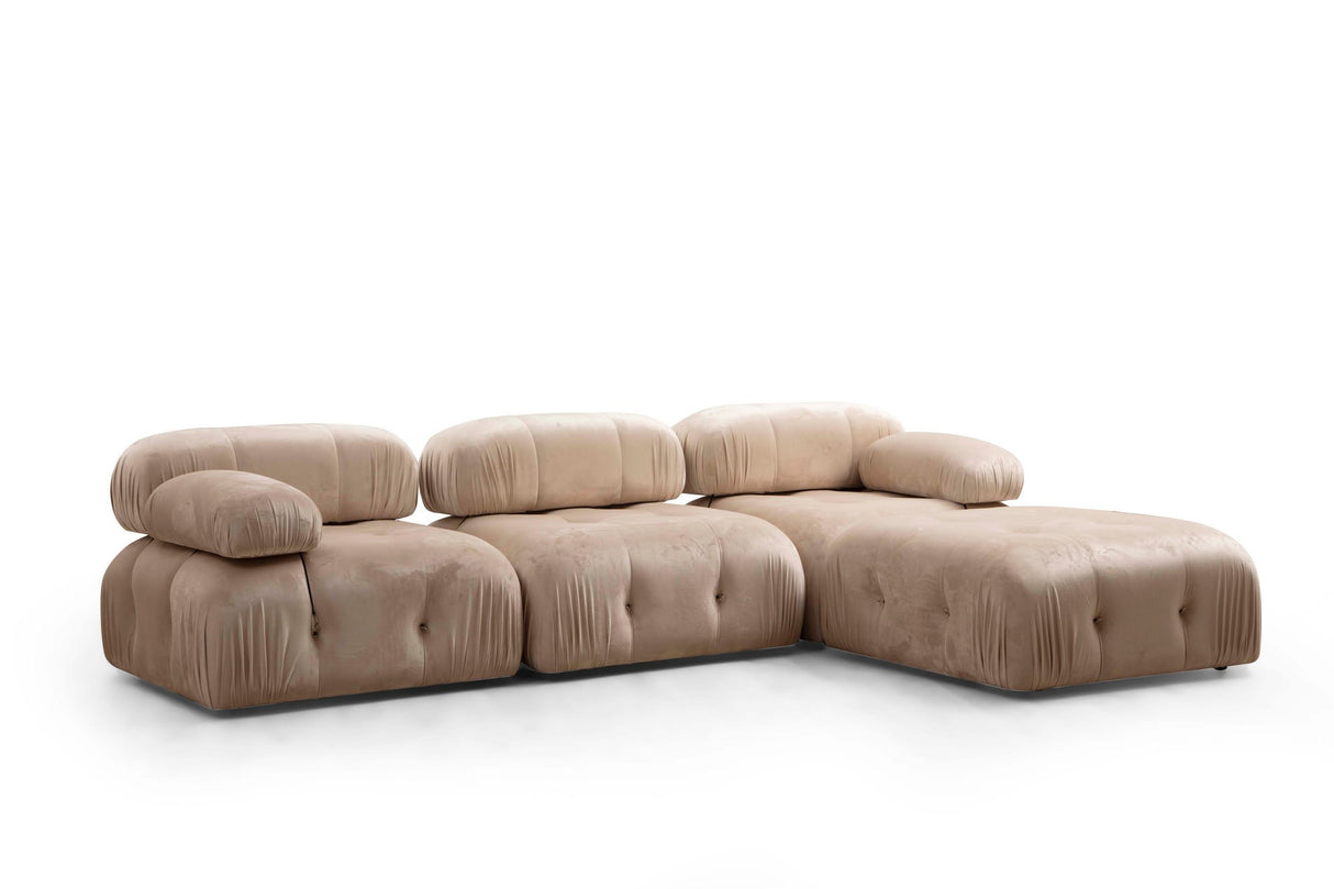 Modulares XXL-Ecksofa Bubble mit Hocker - Samt Beige