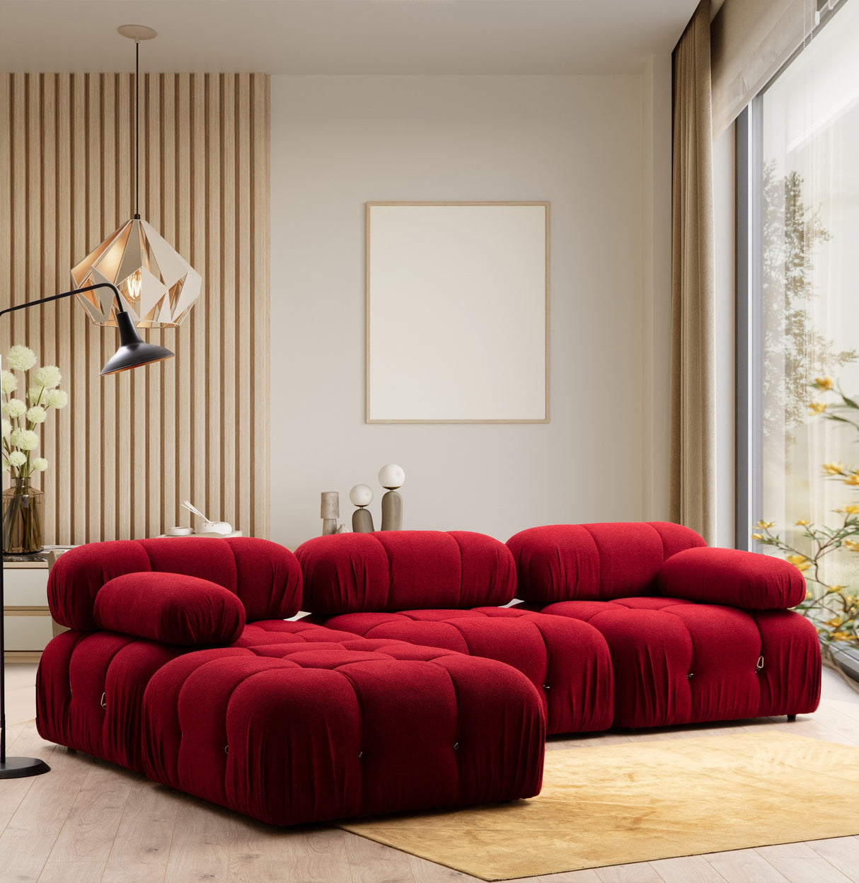 Modulares XXL-Ecksofa Bubble mit Hocker - Samt rot