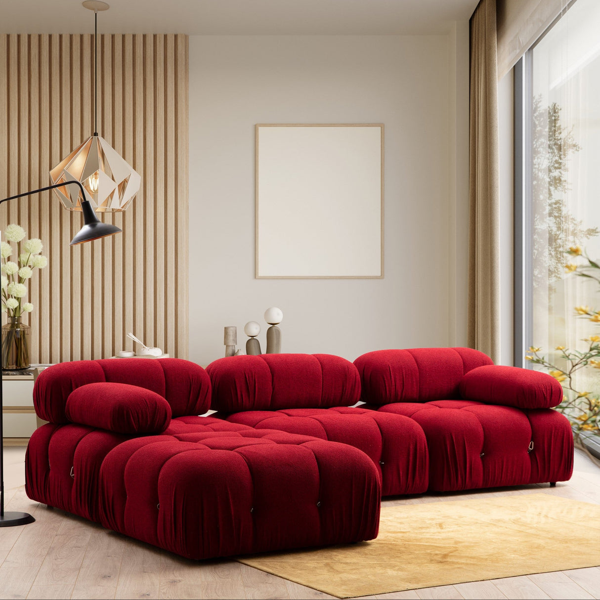 Modulares XXL-Ecksofa Bubble mit Hocker - Samt rot