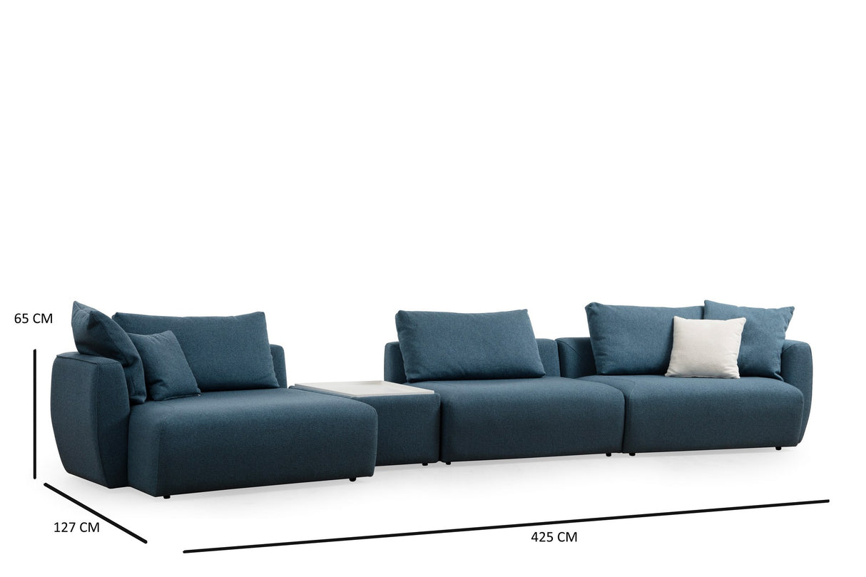 Ecksofa Links Maya Blau XL - Mit Couchtisch