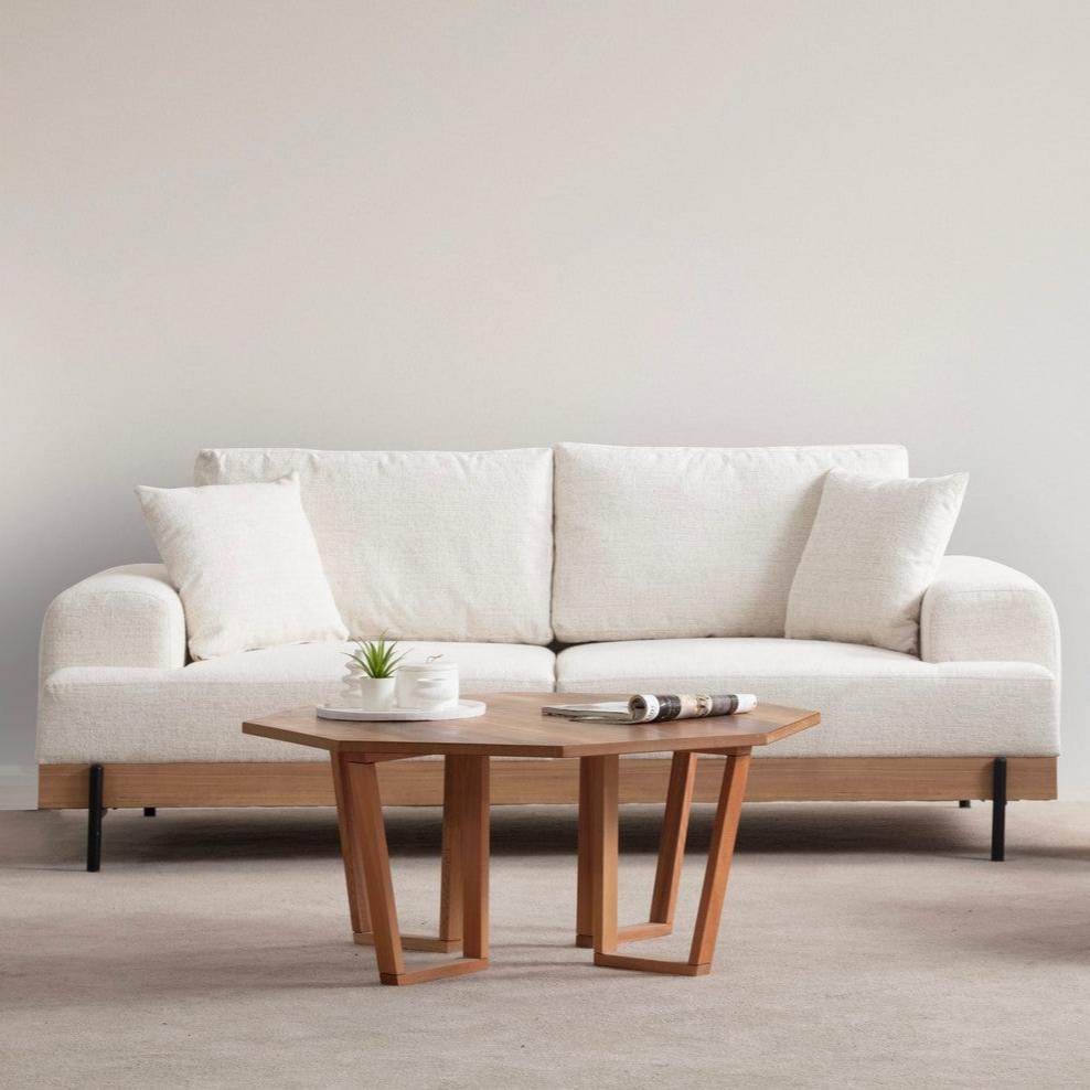 3-Sitzer Sofa Eti Weiß - Naturholzrahmen