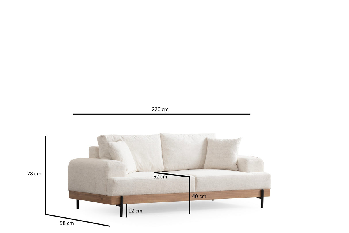 3-Sitzer Sofa Eti Weiß - Naturholzrahmen