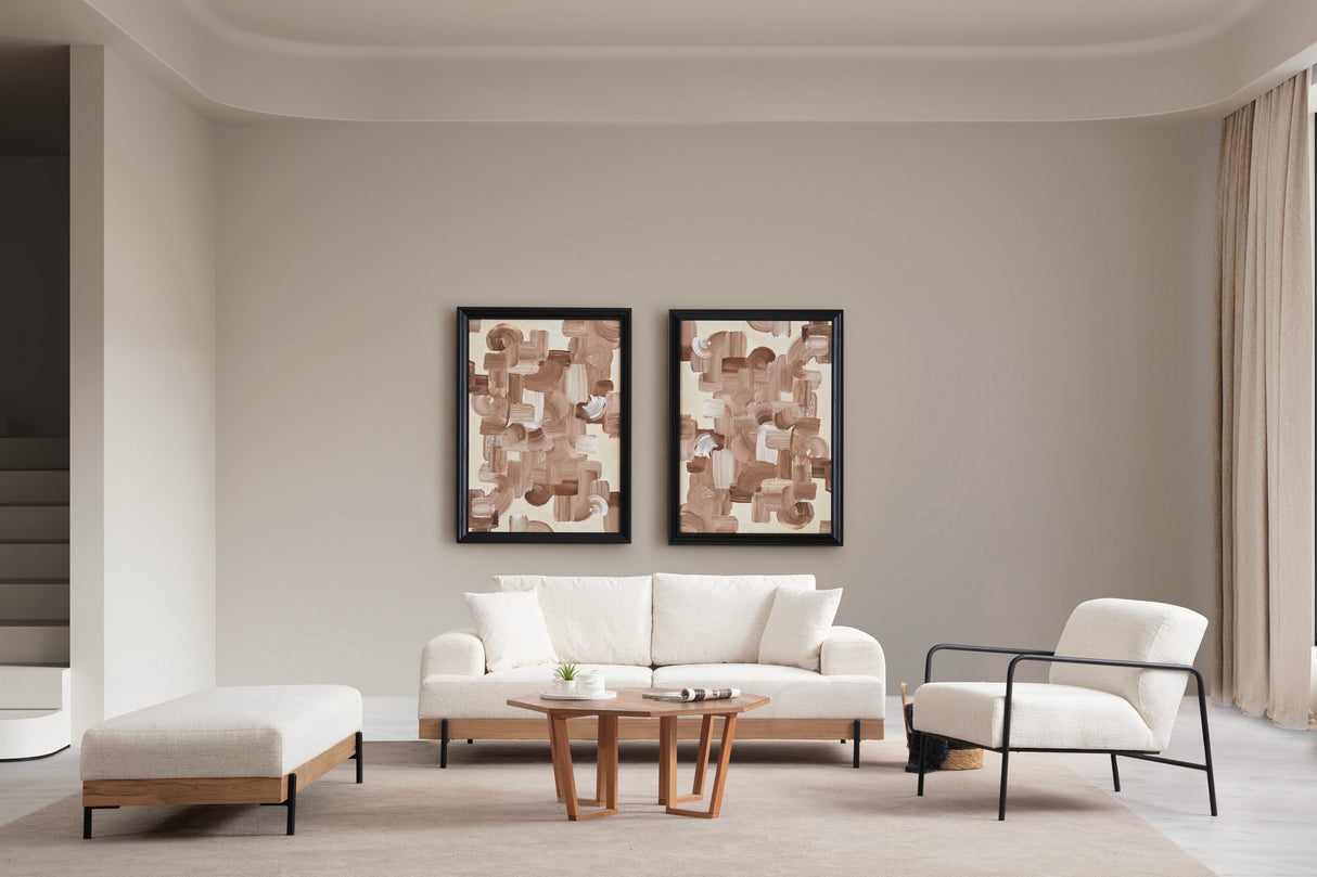 3-Sitzer Sofa Eti Weiß - Naturholzrahmen