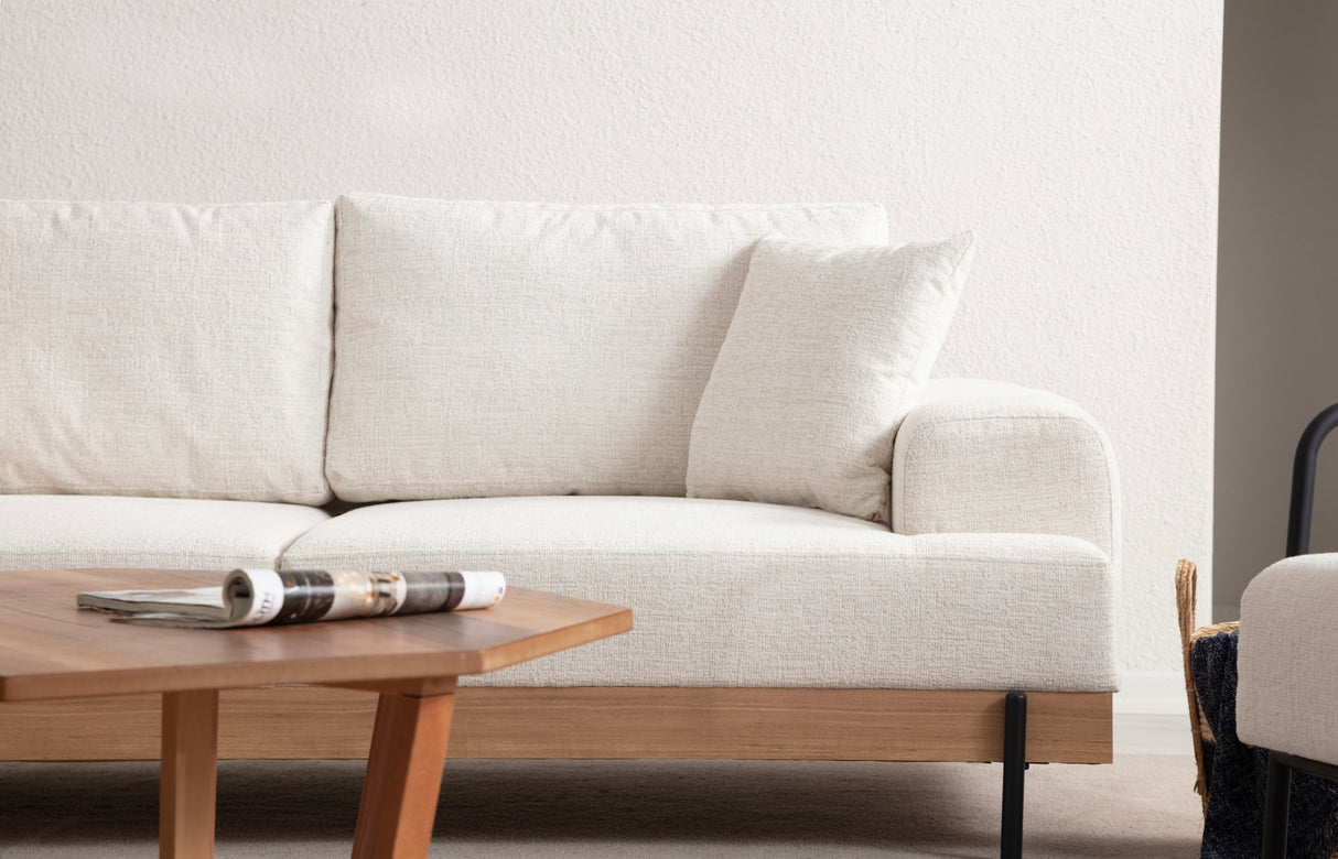 3-Sitzer Sofa Eti Weiß - Naturholzrahmen
