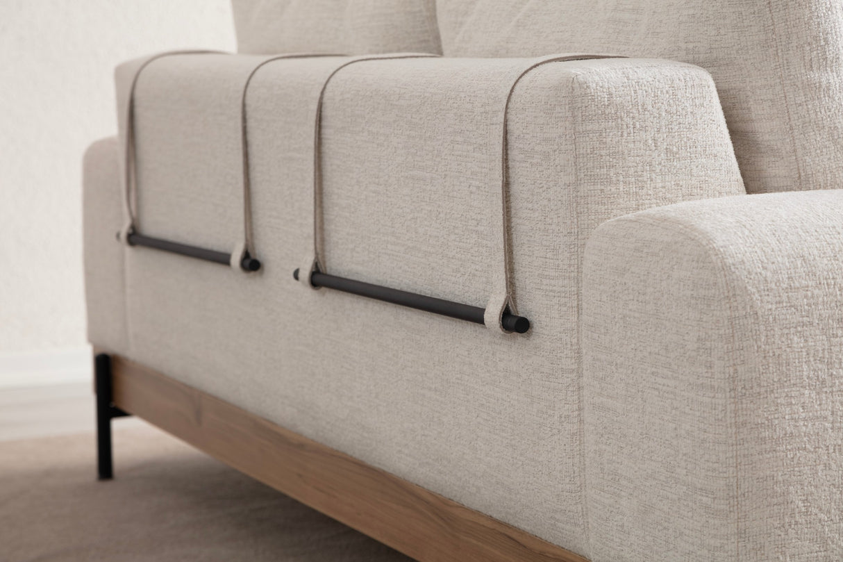 3-Sitzer Sofa Eti Weiß - Naturholzrahmen