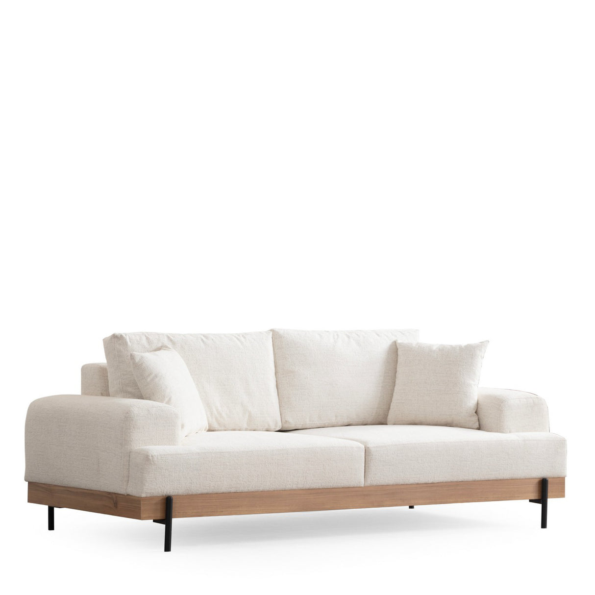 3-Sitzer Sofa Eti Weiß - Naturholzrahmen