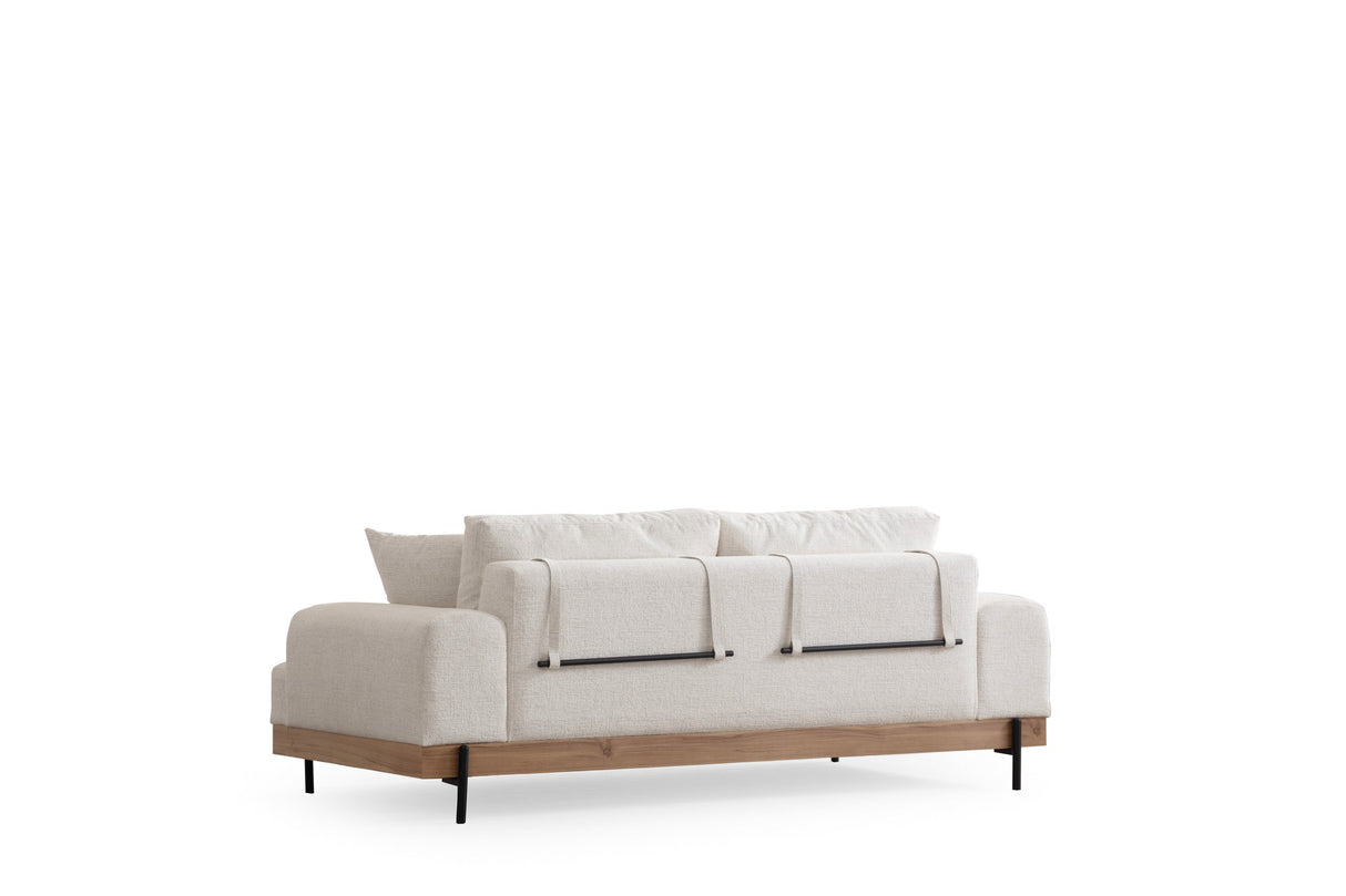 3-Sitzer Sofa Eti Weiß - Naturholzrahmen