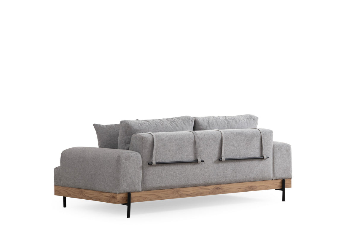 3-Sitzer Sofa Eti Grau - Naturholzrahmen