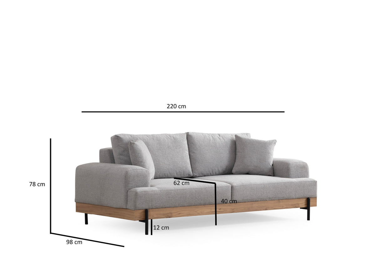 3-Sitzer Sofa Eti Grau - Naturholzrahmen