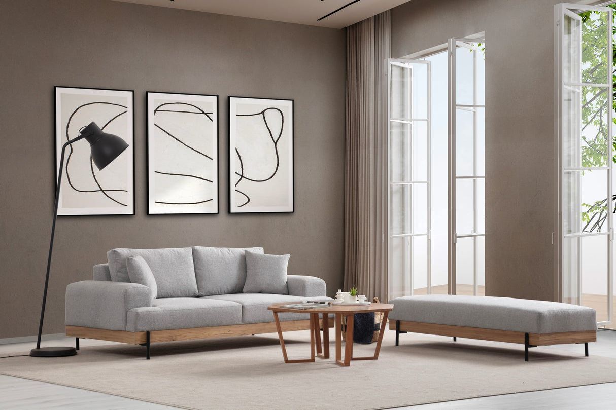 3-Sitzer Sofa Eti Grau - Naturholzrahmen