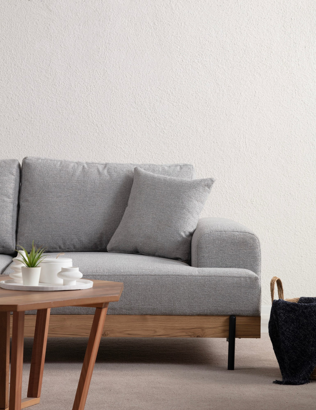 3-Sitzer Sofa Eti Grau - Naturholzrahmen