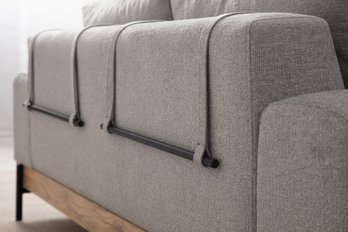 3-Sitzer Sofa Eti Grau - Naturholzrahmen