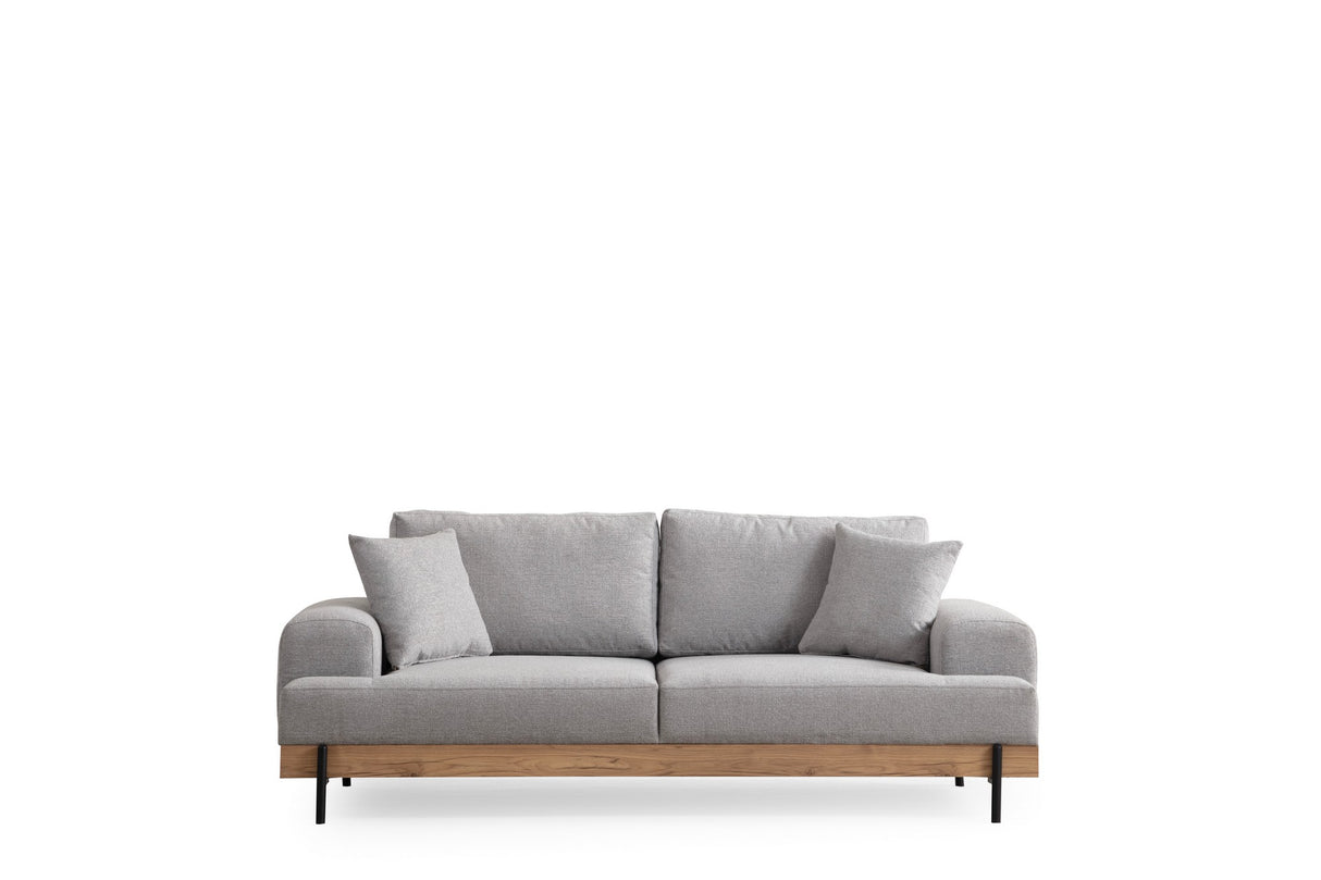 3-Sitzer Sofa Eti Grau - Naturholzrahmen