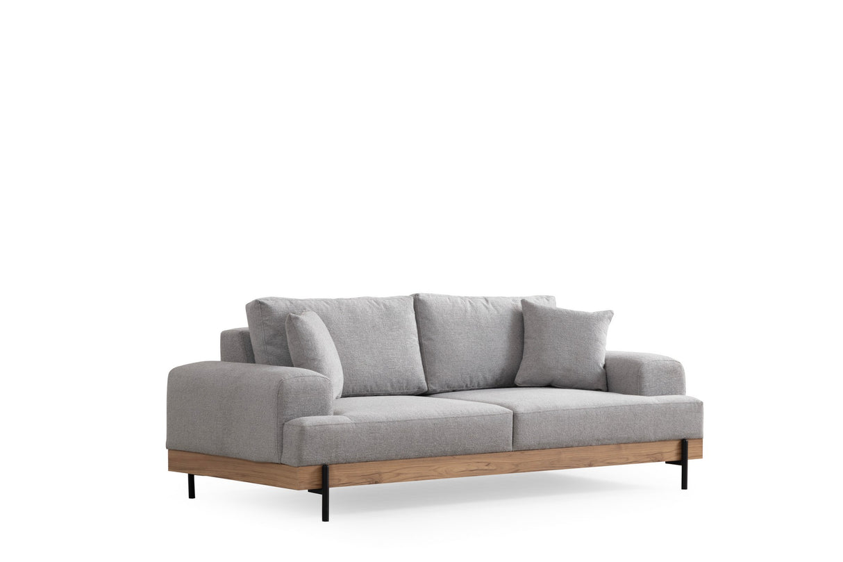 3-Sitzer Sofa Eti Grau - Naturholzrahmen
