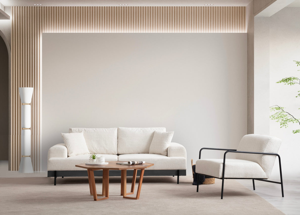 3-Sitzer Sofa Eti Weiß - Schwarz Holzrahmen