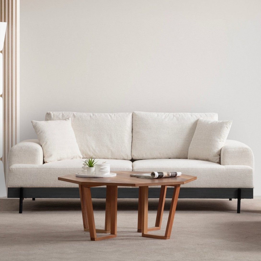 3-Sitzer Sofa Eti Weiß - Schwarz Holzrahmen