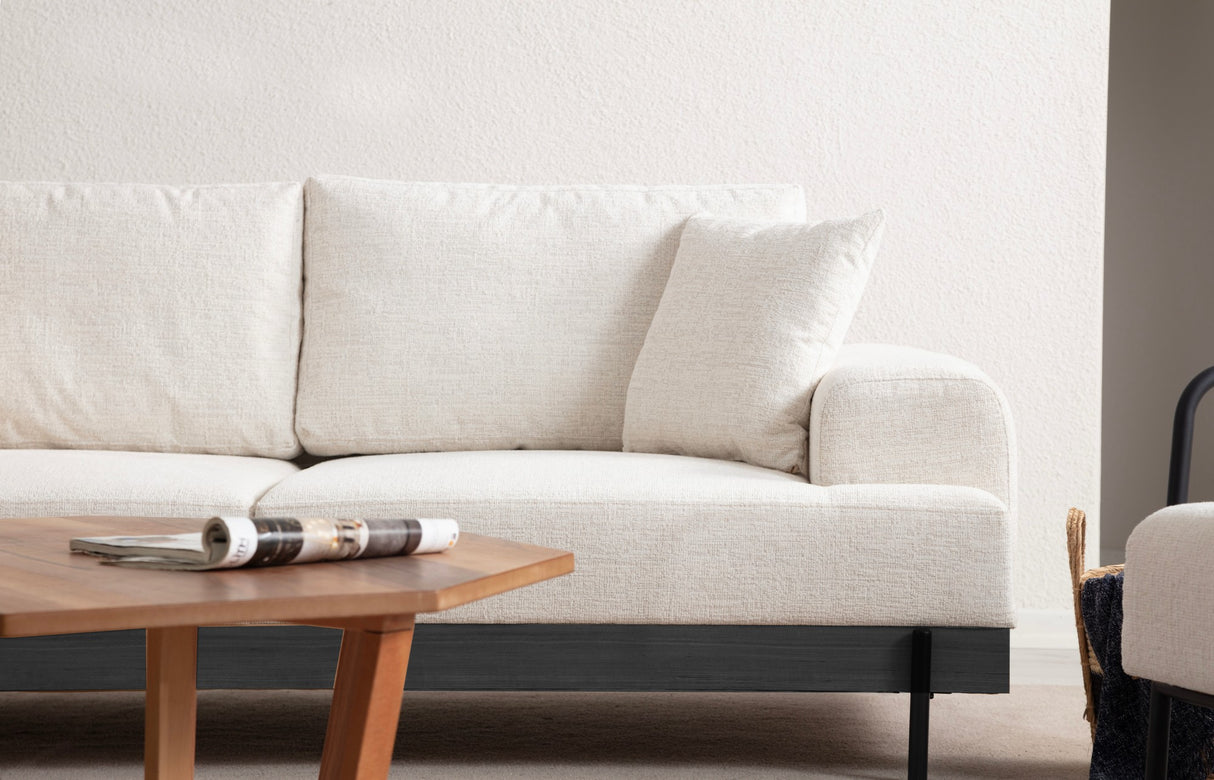 3-Sitzer Sofa Eti Weiß - Schwarz Holzrahmen
