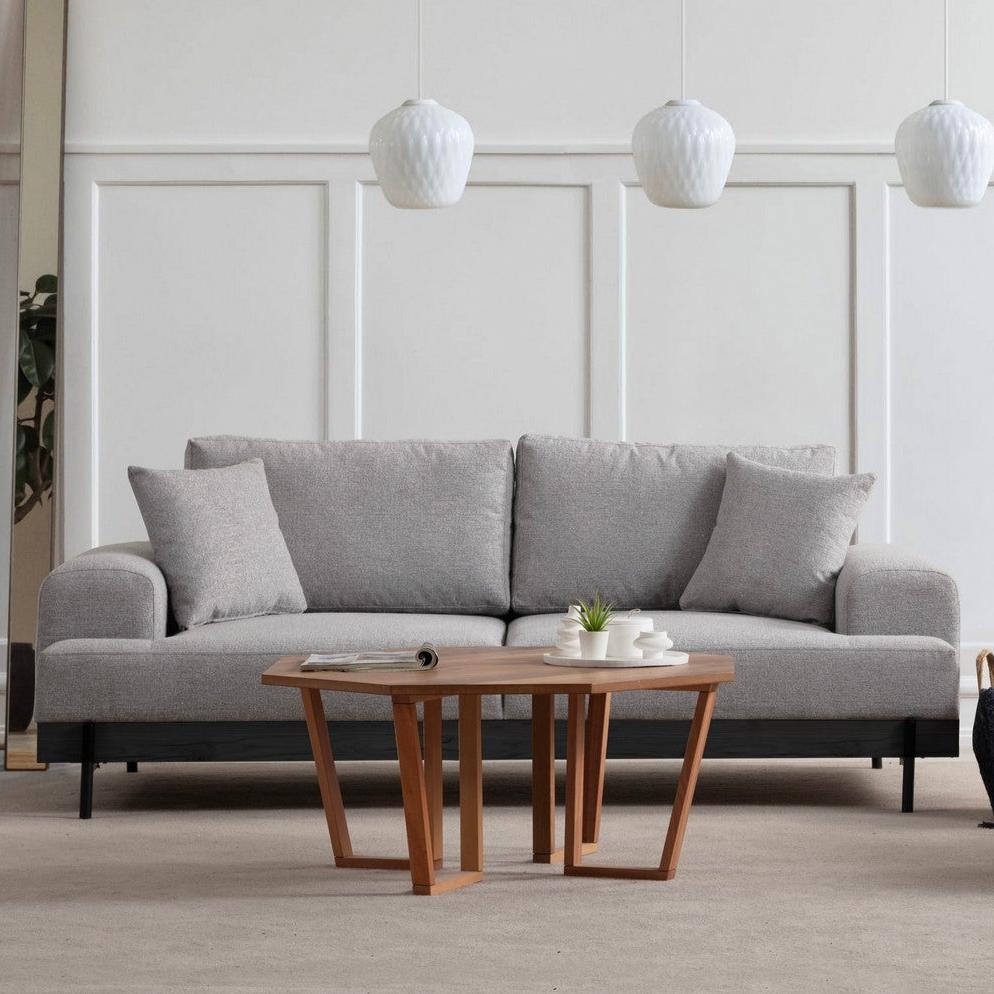 3-Sitzer Sofa Eti Grau - Schwarzes Holzgestell