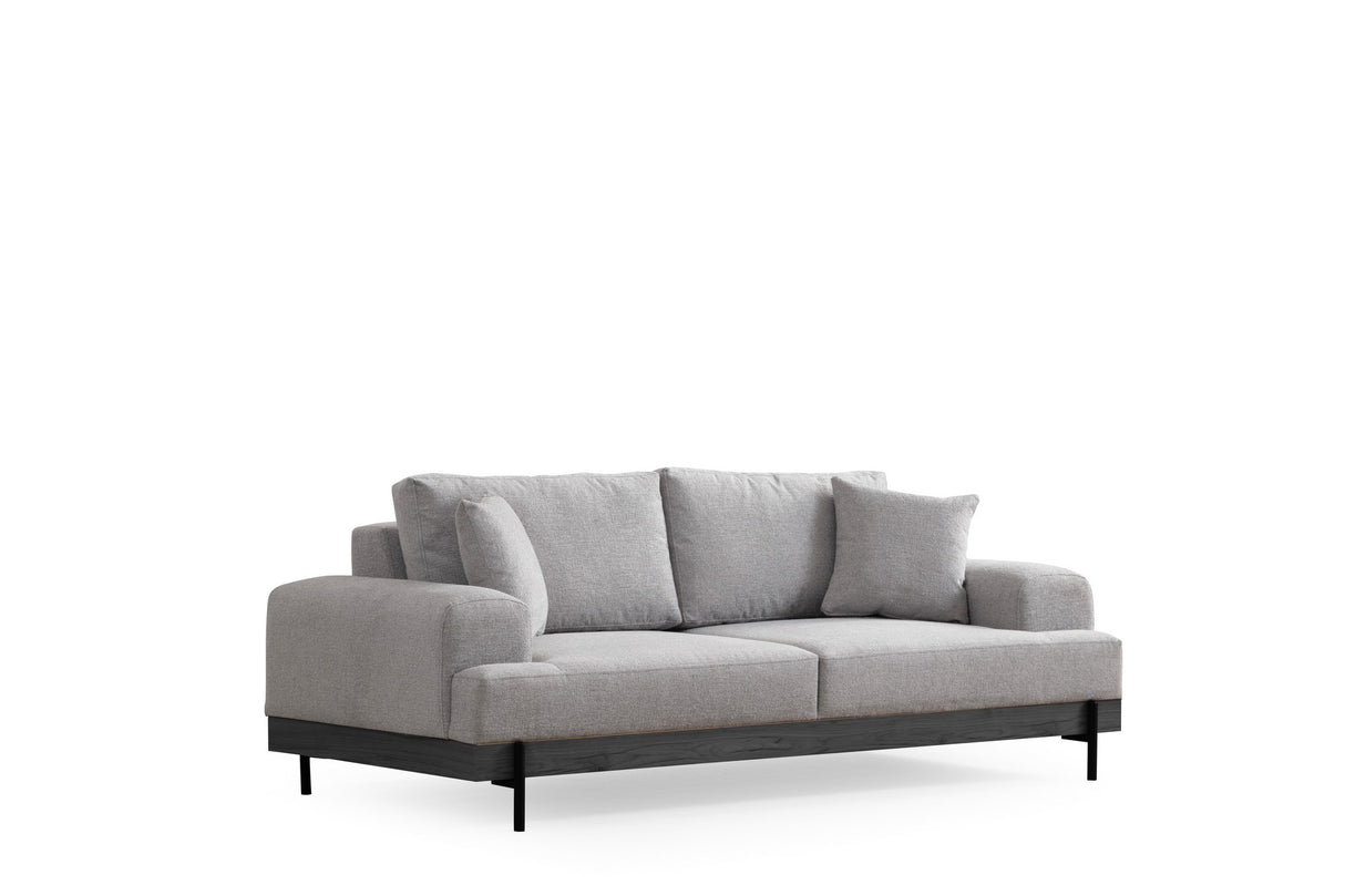 3-Sitzer Sofa Eti Grau - Schwarzes Holzgestell