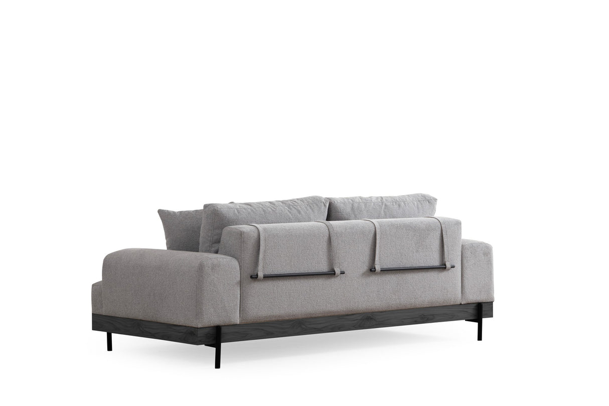 3-Sitzer Sofa Eti Grau - Schwarzes Holzgestell