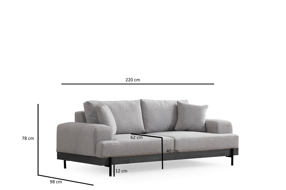 3-Sitzer Sofa Eti Grau - Schwarzes Holzgestell
