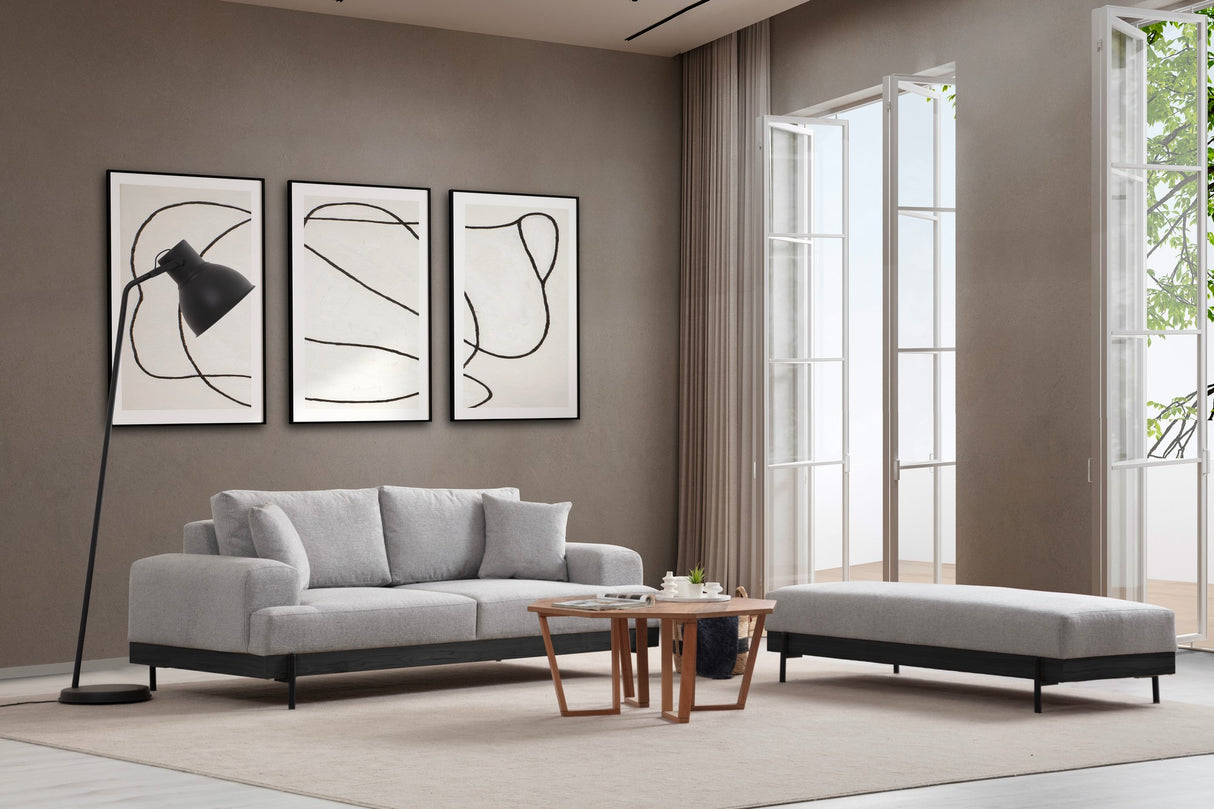 3-Sitzer Sofa Eti Grau - Schwarzes Holzgestell